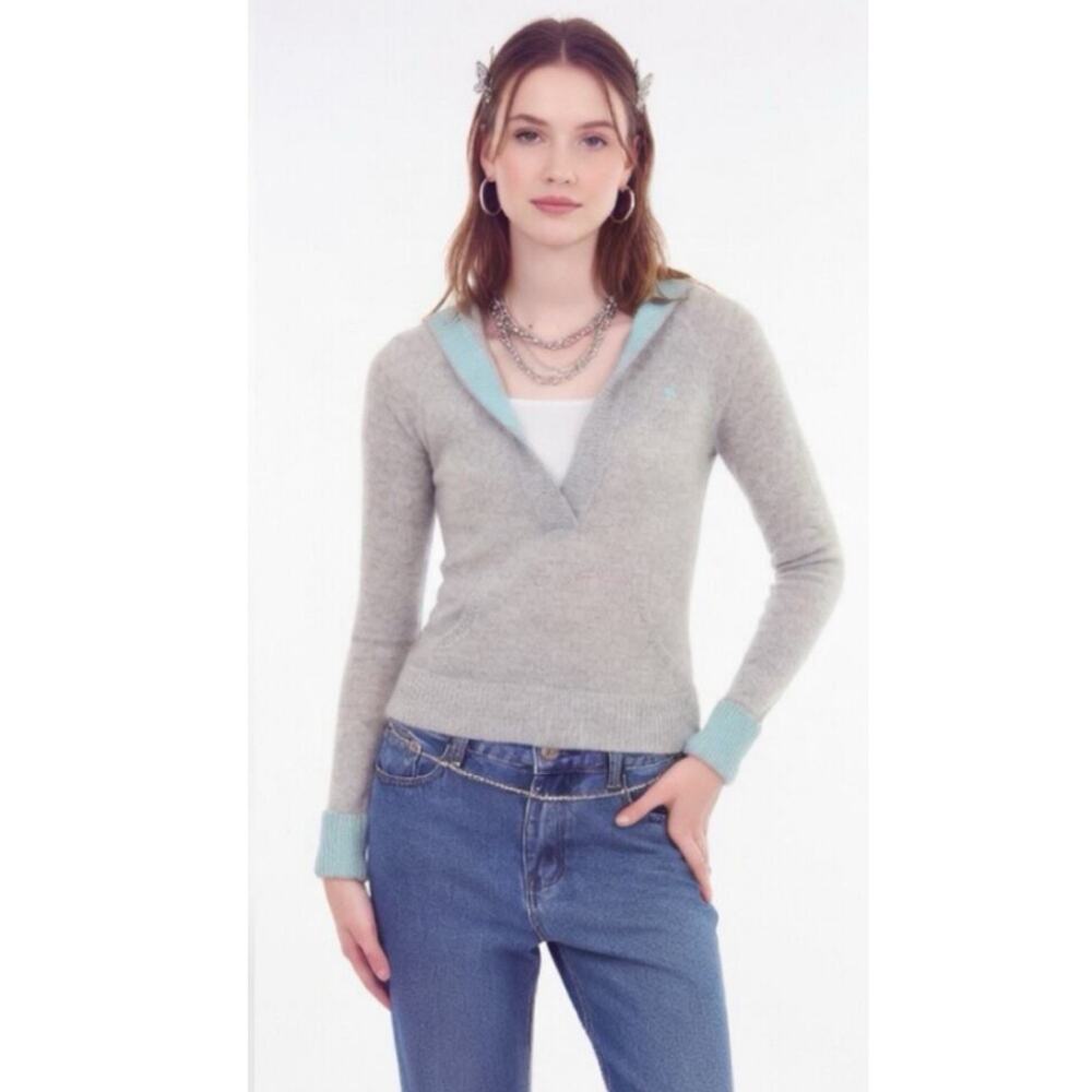 Abercrombie & Fitch Vintage Y2K cashmere Hoodie Cropped Gray Sz Small Grunge